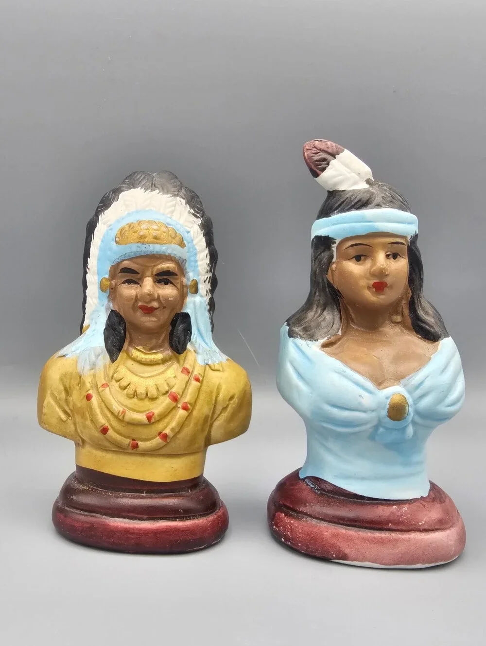 Vintage Native American Bust Salt and Pepper Shakers Set